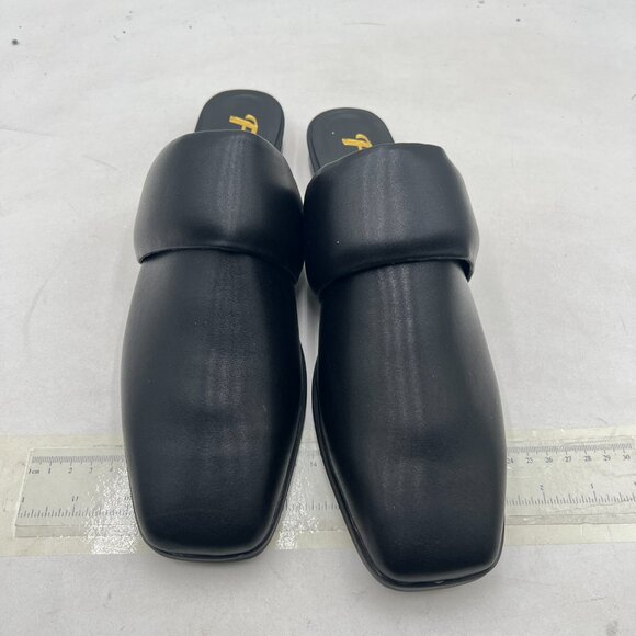 FYS Black Square Toe Mules Slip on Wide Band Slippers Backless Indoor Sandal - Picture 3 of 8